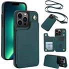 For iPhone 13 Pro Crossbody Dual-Buckle Wallet Back Leather Phone Case(Green) - 1
