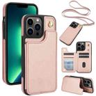 For iPhone 13 Pro Crossbody Dual-Buckle Wallet Back Leather Phone Case(Rose Gold) - 1