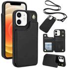 For iPhone 12 / 12 Pro Crossbody Dual-Buckle Wallet Back Leather Phone Case(Black) - 1