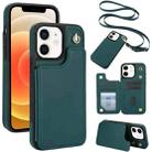 For iPhone 12 / 12 Pro Crossbody Dual-Buckle Wallet Back Leather Phone Case(Green) - 1