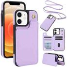 For iPhone 12 / 12 Pro Crossbody Dual-Buckle Wallet Back Leather Phone Case(Light Purple) - 1