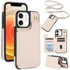 For iPhone 12 / 12 Pro Crossbody Dual-Buckle Wallet Back Leather Phone Case(Apricot) - 1