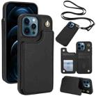 For iPhone 12 Pro Max Crossbody Dual-Buckle Wallet Back Leather Phone Case(Black) - 1