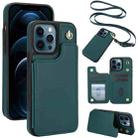 For iPhone 12 Pro Max Crossbody Dual-Buckle Wallet Back Leather Phone Case(Green) - 1