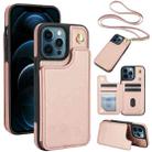 For iPhone 12 Pro Max Crossbody Dual-Buckle Wallet Back Leather Phone Case(Rose Gold) - 1