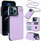 For iPhone 12 Pro Max Crossbody Dual-Buckle Wallet Back Leather Phone Case(Light Purple) - 1