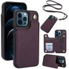 For iPhone 12 Pro Max Crossbody Dual-Buckle Wallet Back Leather Phone Case(Dark Purple) - 1