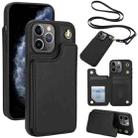 For iPhone 11 Pro Max Crossbody Dual-Buckle Wallet Back Leather Phone Case(Black) - 1