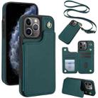 For iPhone 11 Pro Max Crossbody Dual-Buckle Wallet Back Leather Phone Case(Green) - 1