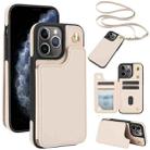 For iPhone 11 Pro Max Crossbody Dual-Buckle Wallet Back Leather Phone Case(Apricot) - 1