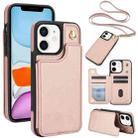 For iPhone 11 Crossbody Dual-Buckle Wallet Back Leather Phone Case(Rose Gold) - 1