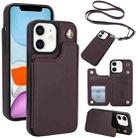 For iPhone 11 Crossbody Dual-Buckle Wallet Back Leather Phone Case(Dark Purple) - 1