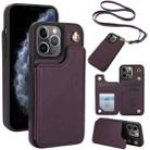 For iPhone 11 Pro Crossbody Dual-Buckle Wallet Back Leather Phone Case(Dark Purple) - 1