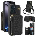 For iPhone 16 Pro Max AwQuer Crossbody Zipper Wallet Rhombic Leather Back Phone Case(Black) - 1