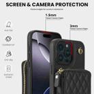 For iPhone 16 Pro Max AwQuer Crossbody Zipper Wallet Rhombic Leather Back Phone Case(Black) - 3