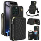 For iPhone 16 Pro AwQuer Crossbody Zipper Wallet Rhombic Leather Back Phone Case(Black) - 1