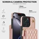 For iPhone 16 Pro AwQuer Crossbody Zipper Wallet Rhombic Leather Back Phone Case(Rose Gold) - 3