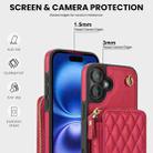 For iPhone 16 Plus AwQuer Crossbody Zipper Wallet Rhombic Leather Back Phone Case(Red) - 3