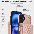 For iPhone 16 AwQuer Crossbody Zipper Wallet Rhombic Leather Back Phone Case(Rose Gold) - 3