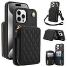 For iPhone 15 Pro Max AwQuer Crossbody Zipper Wallet Rhombic Leather Back Phone Case(Black) - 1