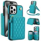 For iPhone 15 Pro Max AwQuer Crossbody Zipper Wallet Rhombic Leather Back Phone Case(Green) - 1