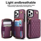 For iPhone 15 Pro AwQuer Crossbody Zipper Wallet Rhombic Leather Back Phone Case(Dark Purple) - 2