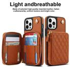 For iPhone 15 Pro AwQuer Crossbody Zipper Wallet Rhombic Leather Back Phone Case(Brown) - 2