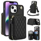 For iPhone 15 Plus AwQuer Crossbody Zipper Wallet Rhombic Leather Back Phone Case(Black) - 1