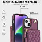 For iPhone 15 Plus AwQuer Crossbody Zipper Wallet Rhombic Leather Back Phone Case(Dark Purple) - 3