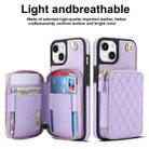 For iPhone 15 AwQuer Crossbody Zipper Wallet Rhombic Leather Back Phone Case(Purple) - 2