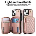 For iPhone 14 Plus AwQuer Crossbody Zipper Wallet Rhombic Leather Back Phone Case(Rose Gold) - 2