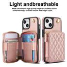 For iPhone 14 / 13 AwQuer Crossbody Zipper Wallet Rhombic Leather Back Phone Case(Rose Gold) - 2