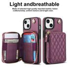 For iPhone 14 / 13 AwQuer Crossbody Zipper Wallet Rhombic Leather Back Phone Case(Dark Purple) - 2