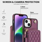 For iPhone 14 / 13 AwQuer Crossbody Zipper Wallet Rhombic Leather Back Phone Case(Dark Purple) - 3