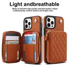 For iPhone 14 Pro AwQuer Crossbody Zipper Wallet Rhombic Leather Back Phone Case(Brown) - 2