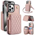 For iPhone 14 Pro Max AwQuer Crossbody Zipper Wallet Rhombic Leather Back Phone Case(Rose Gold) - 1