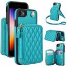 For iPhone 7 / 8 / SE 2022 AwQuer Crossbody Zipper Wallet Rhombic Leather Back Phone Case(Green) - 1