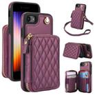 For iPhone 7 / 8 / SE 2022 AwQuer Crossbody Zipper Wallet Rhombic Leather Back Phone Case(Dark Purple) - 1