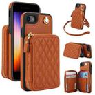 For iPhone 7 / 8 / SE 2022 AwQuer Crossbody Zipper Wallet Rhombic Leather Back Phone Case(Brown) - 1