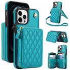 For iPhone 13 Pro Max AwQuer Crossbody Zipper Wallet Rhombic Leather Back Phone Case(Green) - 1