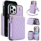 For iPhone 13 Pro Max AwQuer Crossbody Zipper Wallet Rhombic Leather Back Phone Case(Purple) - 1