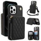 For iPhone 13 Pro AwQuer Crossbody Zipper Wallet Rhombic Leather Back Phone Case(Black) - 1