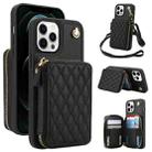 For iPhone 12 Pro Max AwQuer Crossbody Zipper Wallet Rhombic Leather Back Phone Case(Black) - 1