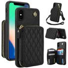 For iPhone X / XS AwQuer Crossbody Zipper Wallet Rhombic Leather Back Phone Case(Black) - 1