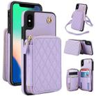 For iPhone X / XS AwQuer Crossbody Zipper Wallet Rhombic Leather Back Phone Case(Purple) - 1