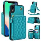 For iPhone XR AwQuer Crossbody Zipper Wallet Rhombic Leather Back Phone Case(Green) - 1