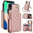 For iPhone XR AwQuer Crossbody Zipper Wallet Rhombic Leather Back Phone Case(Rose Gold) - 1