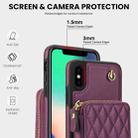 For iPhone XR AwQuer Crossbody Zipper Wallet Rhombic Leather Back Phone Case(Dark Purple) - 3