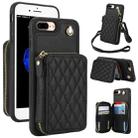 For iPhone 7 Plus / 8 Plus AwQuer Crossbody Zipper Wallet Rhombic Leather Back Phone Case(Black) - 1