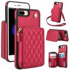 For iPhone 7 Plus / 8 Plus AwQuer Crossbody Zipper Wallet Rhombic Leather Back Phone Case(Red) - 1